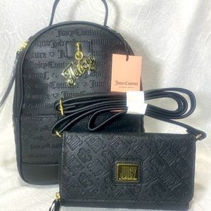 Juicy couture Womans bag black set backpack crossbody shoulder bag Debossed NWT